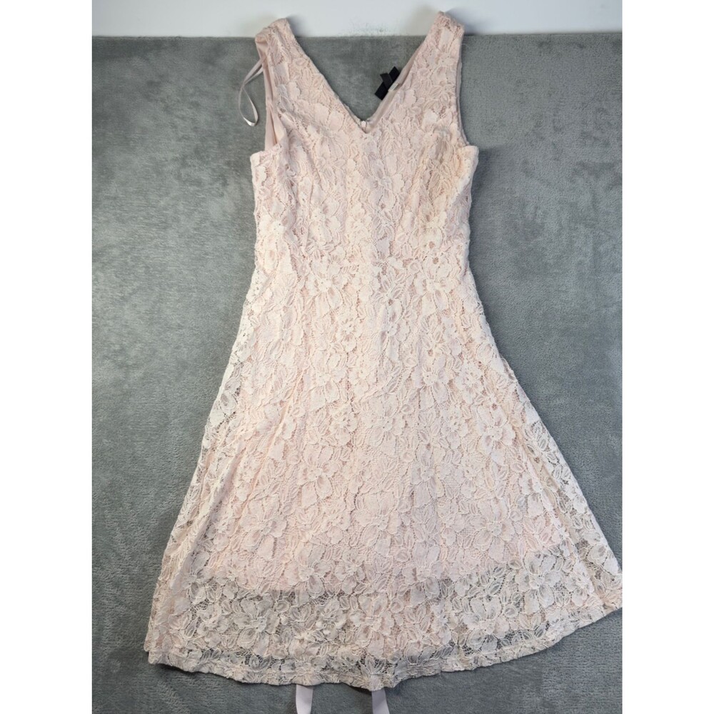 Lane Bryant Dress Womens 14 Pink Cotton Blend Fit Flare Lace Lined Formal Preppy